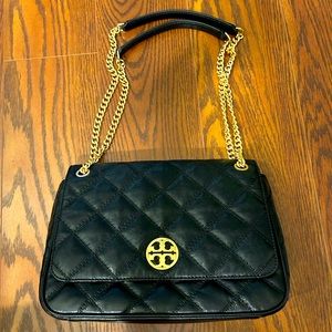 Tory Burch Willa Quilted Shoulder Bag with Gold Chain Handles